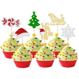24 piezas de decoración para cupcakes de Feliz Navidad, árbol de Navidad, copos de nieve, cupcakes, baby shower, temática de Navidad, fiesta de cumpleaños, suministros de decoración de pasteles