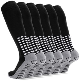 Regilt 3 Pairs Kids Youth Grip Soccer Socks, Non Slip Knee High Soccer Football Sport Socks for Boys Girls Age 8-17 (US, Alpha, Large, Regular, Regular, Black)