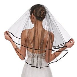Nanchor Black Bridal Veil Women's Simple Tulle Short Bachelorette Party Wedding Veil Ribbon Edge With Comb for Wedding Hen Party (Black)