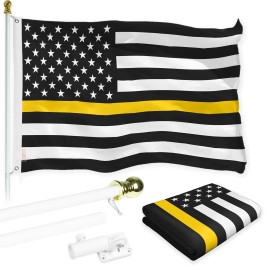 UD_G128 Combo Pack: Flag Pole 6 FT White Tangle Free & Thin Yellow Line Flag 3x5 FT Brass Grommets Printed Polyester (Flag Inclu