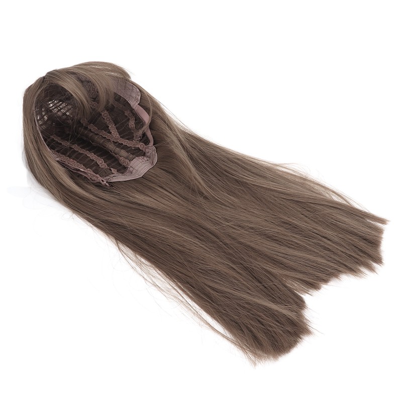 Women Light Brown Wig with Bangs Long Straight Synthetic Realistic