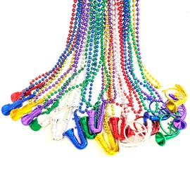 YSPPF 36Pcs Mardi Gras Bead Necklace Bulk Multi Colors Mardi Gras Throw Beads Parade Guitar Saxophone Music Party Gift