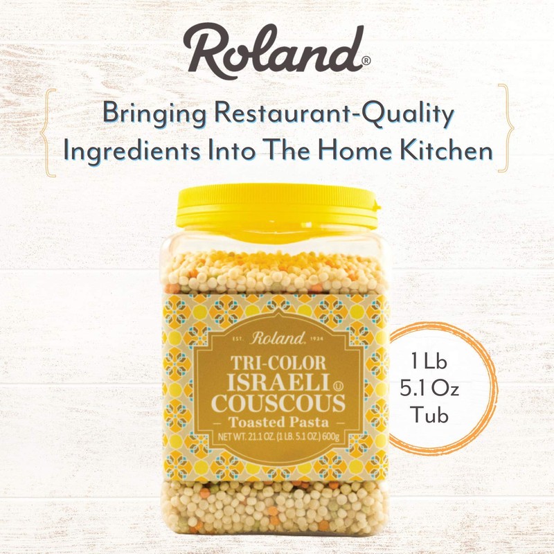 Roland Foods Tri-Color Israeli Couscous Pasta, 21.1 Ounce Jar, Pack