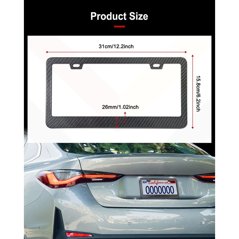 Aootf Carbon Fiber License Plate Frames, Black Aluminum Car Tag