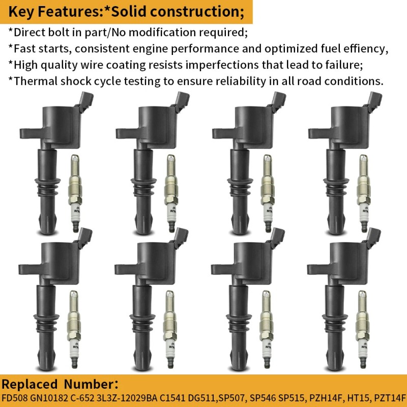 CNPAPC 8Pack Ignition Coils and PLATINUM Spark Plugs For Ford