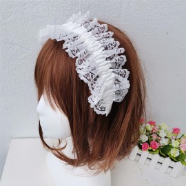 RUSTAMM Ruffled Hairband Hair Accessories Gothic French Sweet Headdress Hair Hoop For woman Festival Costume Cosplay Design (white, s)