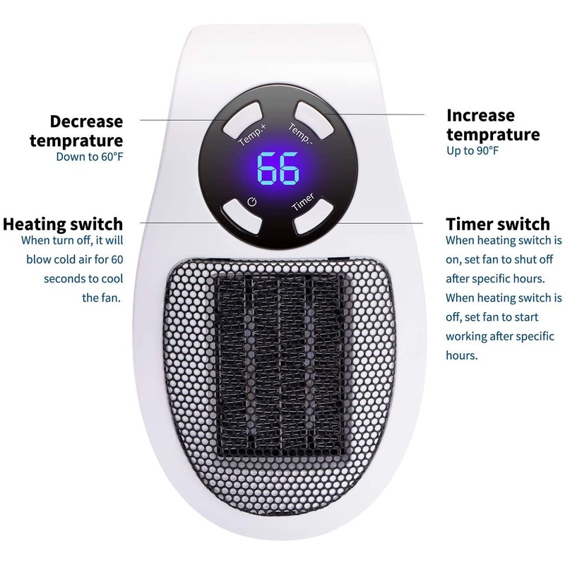Brightown 350W Space Heater: Programmable Wall Outlet Space Heater As