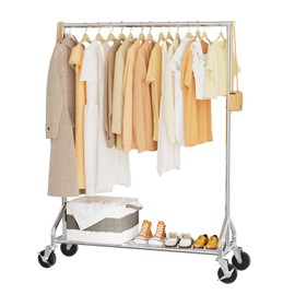 Ekisemio Rolling Clothes Rack Load 450 LBS, Heavy Duty Garment Rack for Hanging Clothes, Standing Metal Clothing Rack with Lockable Wheels, Chrome