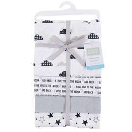 Hudson Baby 4 Piece Flannel Receiving Blanket, Moon and Back, One Size