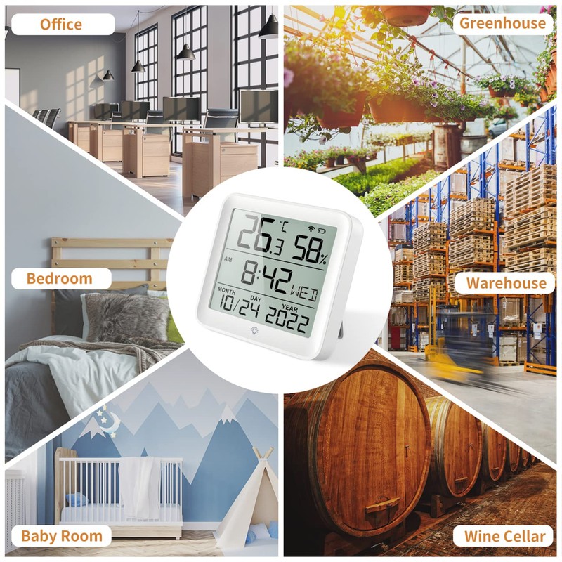 Smart WiFi Temperature Humidity Sensor, Wireless Thermometer Hygrometer, Built-in Clock