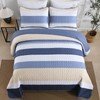 Dinjoy Blue King Size Quilt Set,Boho Summer Bedspread Beige Striped