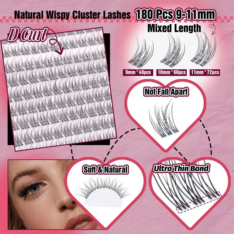 Natural Lash Extension Kit Wispy Eyelash Clusters 9-11mm Lash Cluster