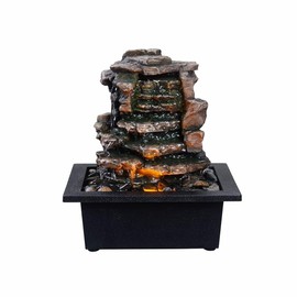 GOSSI Home Décor Waterfall Meditation Fountain Indoor Tabletop Many Natural River Rocks Decorated Office Home Tabletop Fountion with LED Lights Christmas Decorations