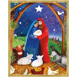 Caspari Nativity Mini Boxed Christmas Cards - 32 Cards & Envelopes