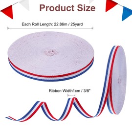 PATIKIL 3/8" Red White Blue Striped Grosgrain Ribbon, 25 Yard Polyester Fabric Stripe Craft Ribbon Double Faced Design for Bow Gift Wrapping DIY Making Garment Christmas Decorations