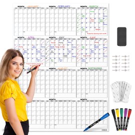 Large White Board Calendar 36"x48" Dry Erase Calendar for Wall Big Dry Erase Wall Calendar Yearly Monthly Wall Calendar Dry Erase Board Planner Includes 6 Markers Eraser Push Pins & Mounting Tape
