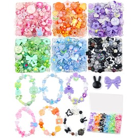 450PCS FIVEIZERO Assorted Acrylic Beads for Bracelet Making, Flower Star Heart Butterfly Candy Gummy Bear Kawaii Aesthetic Cute Beads for Jewelry Making, Keychains, Necklace, Phone Charms, DIY Crafts