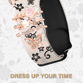 Riwoauoo Floral Engraved Band for Garmin Vivoactive 6/Vivoactive 5/3/3 Music Women,20mm Soft Silicone Fashion Strap with Decorative Accessories for Garmin Forerunner 570 42mm/55/165/245/645(Starlight)