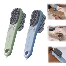 KASESSS Pack of 2 Double-Sided Shoe Brush, Multifunctional Shoe Cleaning Brush, Hard and Soft Bristles, Shoe Brushes with Handle, Leather Brush, Household Cleaning Brush for Shoes, Clothing and