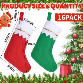 AMAZING TIME - Kit de calcetines de fieltro para Navidad, puños blancos con adornos dorados, adornos para colgar en Navidad, decoración de puerta, ventana (16, rojo, verde)