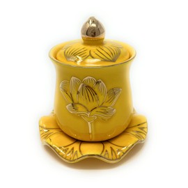 Houlu 1pc Ceramic Altar Cup, Holy Water Offering Cup, Tibetan Buddhist Worship Cup - Yellow