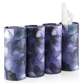 SINGARO Car Tissue Holder, 4 Pack Car Cup Holder Facial Tissues with Travel Tissue Bag, Quick and Convenient Flower Combination Box(4 Canisters/200 Tissues) Purple