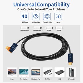 YoungSelly Elbow Male to Male 1.64Ft USB C Cable, Compatible with Thunderbolt 4/3, USB4/3, Supports 240W(48V/5A max) Fast Charging, 40Gbps Data Transfer, 8K Display, and Dual Display 4K.