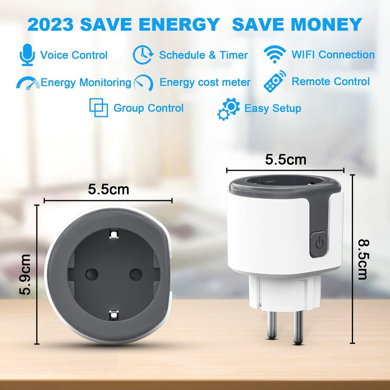 Pack of 2 WLAN Smart Sockets, Smart Home WiFi Socket