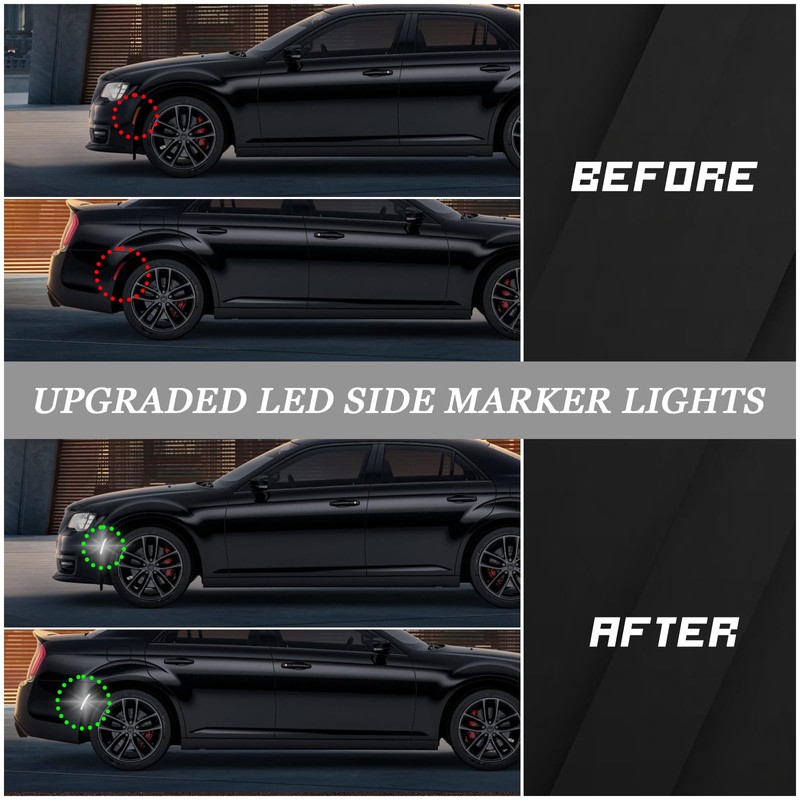 ULTRALTH Smoked LED Side Marker Lights for 2015-2024 Chrysler 300
