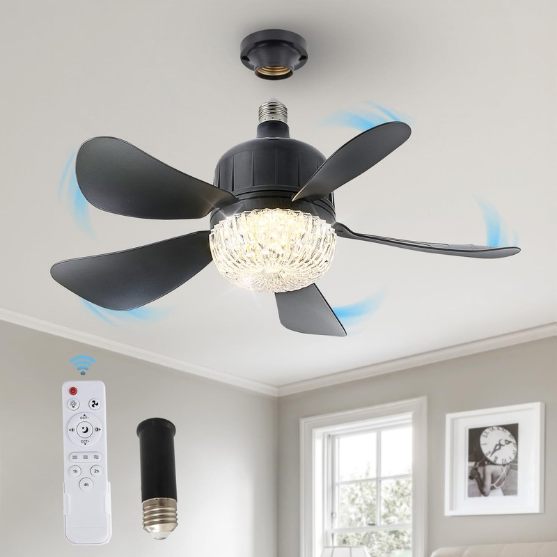 Socket Fan Light with Remote, Dimmable LED Ceiling Fans with