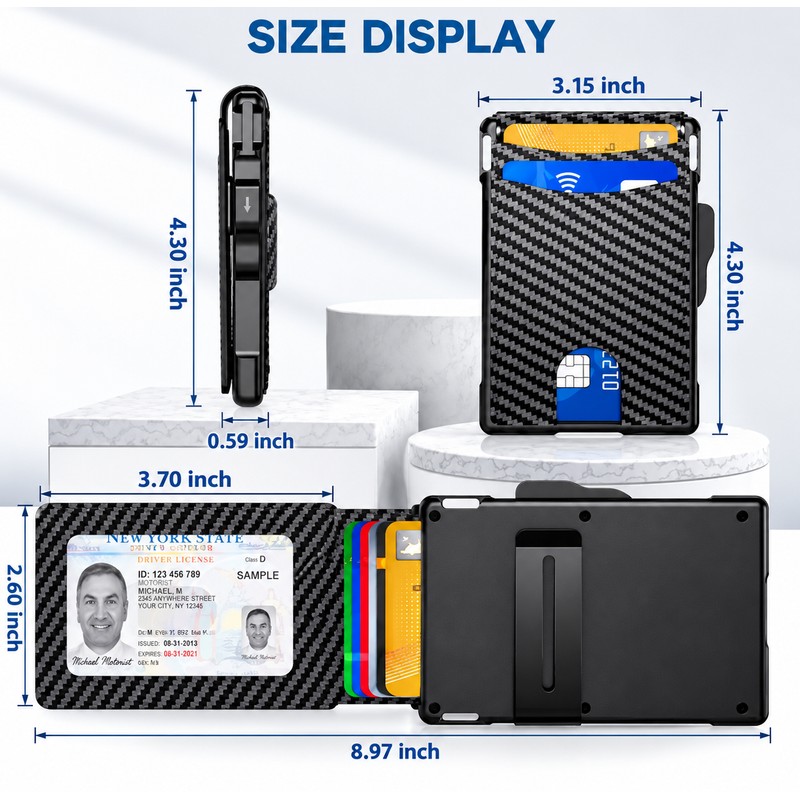 RFID Blocking Carbon Fiber Wallet for Cards and Cash -