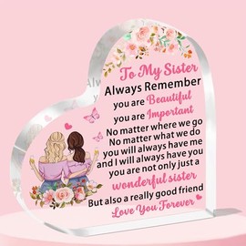 JETTOP Sister Gifts for Women Sisters Birthday Gifts Sister Christmas Heart Plaque Acrylic Wonderful Sister Gifts