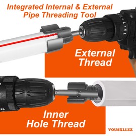 Pipe Thread Cutting Tool Integrated Internal and External,Pipe Threading Tool, Pvc Pipe Threader for 1/2'' 3/4'' 1'' Dies, Electric Drill Compatible Threading Tool (2PCS)