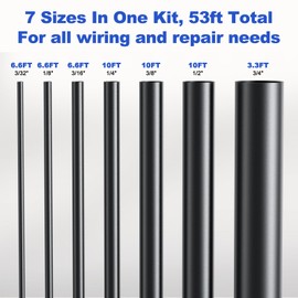 7 Sizes 4:1 Ratio Adhesive Lined Heat Shrink Tubing Roll Kit, 53 ft Marine-Grade Waterproof, Oil-Proof & Wear-Resistant, for Automotive, Industrial & Home Use (Black)