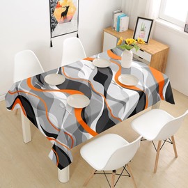 jejeloiu Orange Grey Black Stripes Table Cloth 55"x87" Geometric Table Cover for Geometry Tablecloth Washable Modern Striped Art Abstract Art Tabletop Decorative Buffet Banquet Decor