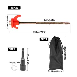 Piuluvor® Pack of 10 Tent Pegs Steel with Thread, Robust Tent Pegs, Camping Tent Nails, 20 cm Tent Pegs, Strong, Stable Tent Pegs for Camping and Outdoor Use