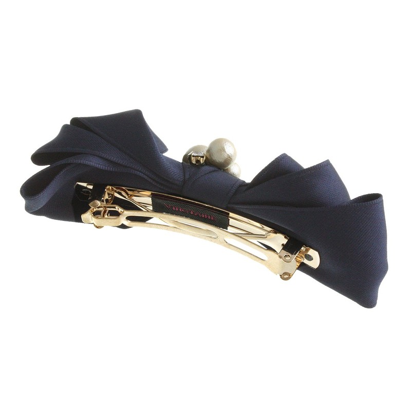 VingTAINE H-992 Cotton Pearl Bijou Satin Ribbon Barrette, Elegant, Office,