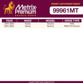 Metrix Premium - Barra estabilizadora delantera izquierda y derecha K90705 y K90704 compatible con Toyota Tacoma 2001-2004, Toyota Tacoma 4WD 2001-2004