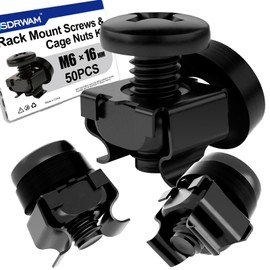 50 Pack M6 x 16mm Rack Mount Screws and Cage Nuts Kit - Stainless Steel Black Zinc Plating Square Hole Design, Compatible with 19"/10" Server Racks, Cabinets, Routers, A/V and Network Enclosures