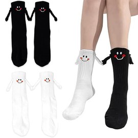 KUIZHEN Magnetic Socks, Hand in Hand Socks, 2 Pairs, Magnetic Socks, 3D Doll Pair Socks, Unisex, Funny Pair Holding Hands Sock for Couples, White