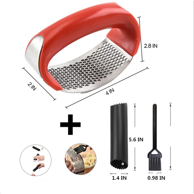 Garlic Squeezing Tool Stainless Steel Garlic Grinder with Peeler &