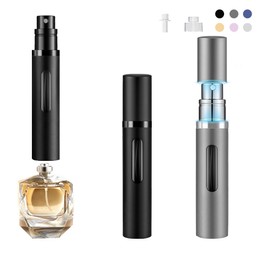 DIOHIO 8ml Perfume Atomizer Travel Refillable,Mini Cologne Dispenser, Bottom-Filling Fragrances Perfumes Bottle,Portable Sprayer Pocket Size for Women Men Cruise Car Trip Gift (Black-Grey)