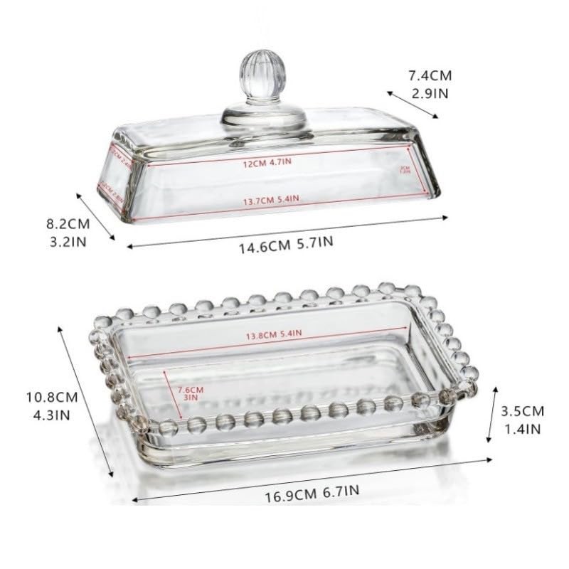 Glass Butter Dish with Lid for Countertop Rectangular Transparent Butter