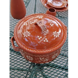 Portuguese Pottery Glazed Clay Cooking Pot With Lid Terracotta Casserole Cazuela (7 Quarts)