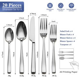 20 Piece Silverware Set for 4, EIUBUIE Premium Stainless Steel Cutlery Set, Mirror Polished Flatware Sets Heavy Duty and Solid, Modern Kitchen Eating Utensils Sets Include Spoons Forks Knives