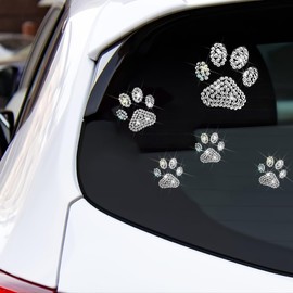 HZEL Bling Car Sticker, 4PCS Crystal Rheinstone Dog Paw Print Vehicle Decal, Cute Paw Diamond Automotive Bumper Window Laptops Emblem Decal Decoration Accessories, Universal for Most Cars