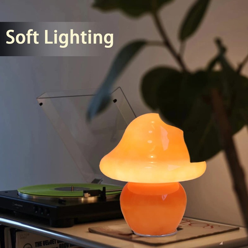 HEQET Battery Operated Mushroom Lamp,Cute Glasss Mushroom Table Lamp Aesthetic,for