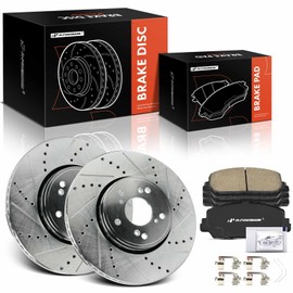 A-Premium 12.28 in (312 mm) Front Drilled and Slotted Disc Brake Rotors + Ceramic Pads Kit Compatible with Select Acura Models - RDX 2013-2018, ILX 2016, 6-PC Set