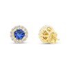 Blue Sapphire September Birthstone and White Cubic Zirconia Stud Earrings