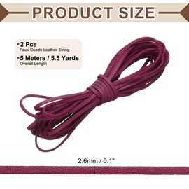 sourcing map 2 Pcs Faux Suede Leather Cord, 5.5 Yards 2.6mm Flat Thin Leather Laces Strips, Craft Braiding String for Bracelet Jewelry Making Handbag Shoelace DIY Crafts, Dark Rose